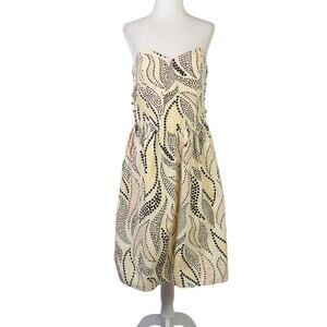 Anna Sui for Anthropologie yellow and black dot print strapless mini dress 6